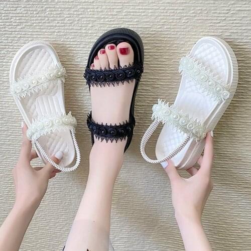 Women 'S Sandals 2021 Summer New Fashion Platform Flat Mid Heel Elastic Band Women 'S Muffin Bottom Shoes