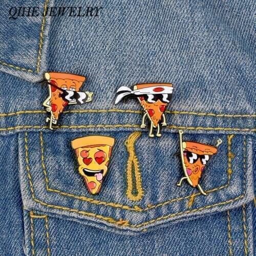 QIHE JEWELRY Pizza Pins Funny Sunglasses Hachimaki Headband Pizza Lapel Pins Food Brooches Gift for pizza lover