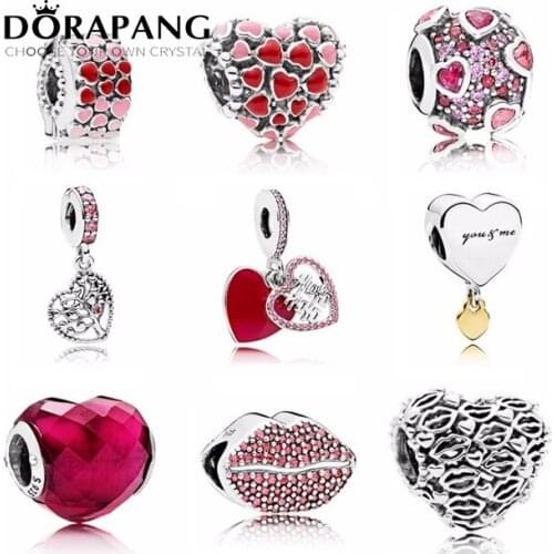 NEW 2018 Valentines Day Newest 925 Sterling Silver Bead Red Lip Heart shaped Charm for Women Fashion DIY Bracelet Bangle