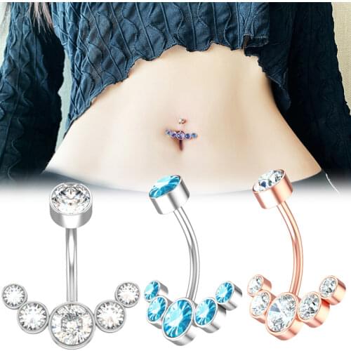 1Pcs Surgical Steel Women Crystal Belly Button Piercing 14G Sexy Belly Ring Rose Gold Black Zircon Navel Piercing Bar Jewelry