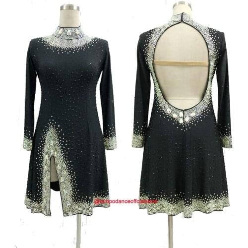 New style Black Latin dance costume of 2019 spandex tassel stones latin dance dress for women latin dance competition dresses