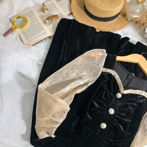 French Black Vintage Dresses for Women Party Korean Fashion Long Sleeve Elegant Y2k Dress 2021 Summmer Slim Midi Dress Retro