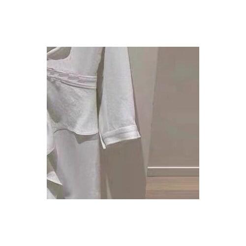 2021 Spring and Summer New Temperament Lady Style V-neck Single-breasted Three-quarter Sleeves Pleated Dress