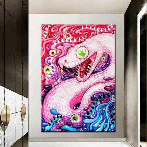 5D Diy Diamond Painting Cartoon pink snake Full Square rhinestone Embroidery Mosaic children living room Home Decoration