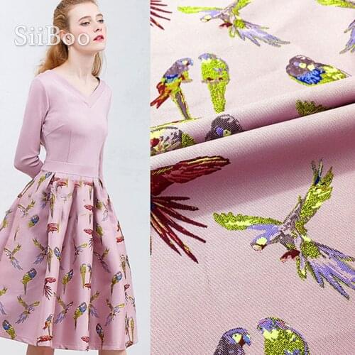 American style luxury bird jacquard brocade fabric apparel for coat dress pink tissu tecido stoffen fabrc cloth yarn tela SP5206