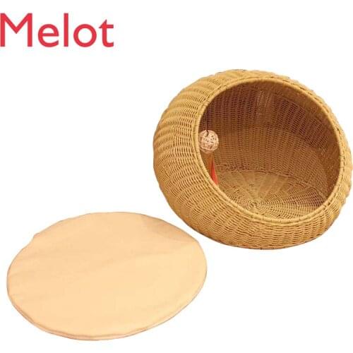 Cat Nest Handmade Vine Woven Closed Winter Pet Cat House Villa Cat Supplies Four Seasons Universal Cat Nest Cat Room Removable
