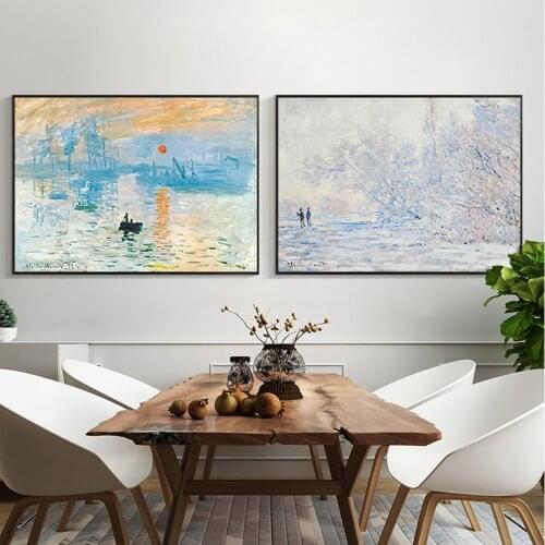 Claude Monet Impression Sunrise Famous Landscape Oil Painting on Canvas Art Poster Print Wall Picture for Living Room Cuadros