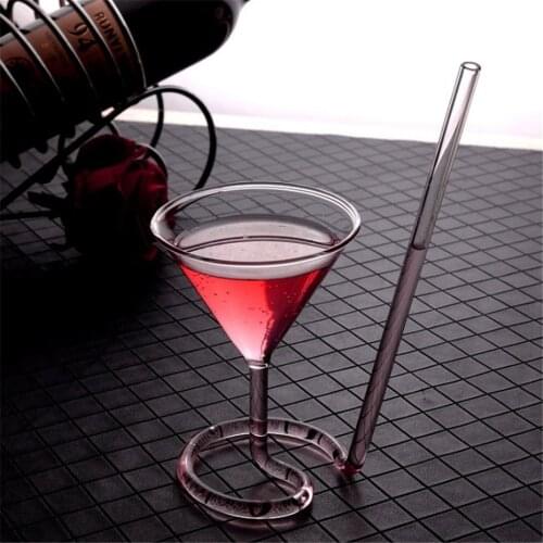 Creative Screw Spiral Straw Molecular Cocktail Glass Bar Party Wine Transparent Glass Martini Champagne Glass Wine Glass Charm