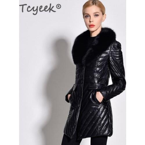 Tcyeek 100% Genuine Leather Down Jacket Women Winter Jackets 2020 Natural Mink Fur Collar Sheepskin Duck Down Coat Female Coats