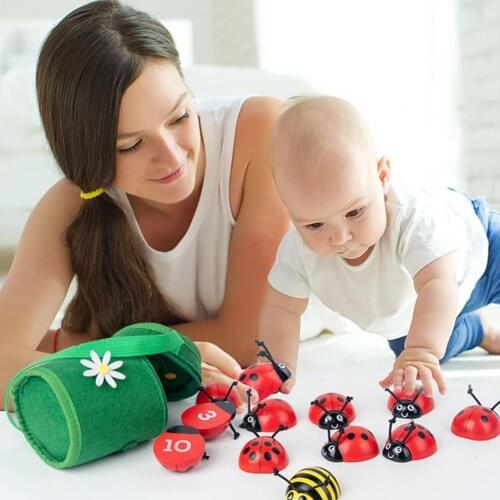 Montessori Beetle Toys Educational Growth Intelligence DIY Counting Ladybug Wooden Educational Toys for Kids