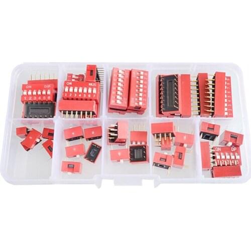 45PCS/Lot Slide Type Switch Dip Switch DIY Connectors Kit ,Red 2.54mm Pitch Toggle Switch 9 value 1P 2P 3P 4P 5P 6P 7P 8P 9P