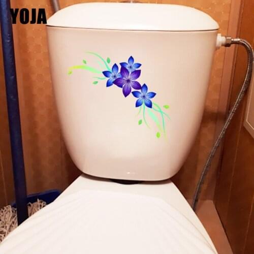 YOJA 22.2*9.4CM Creative Blue Flower Bathroom Toilet Decoration Fashion Home Room Wall Sticker T1-0731