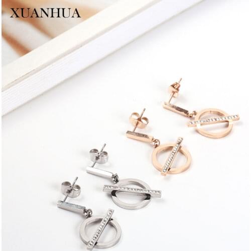 XUANHUA Rose Gold Drop Earrings For Women Stainless Steel Woman Jewelry Fashion Earring Jewelry Accessories Bohemian