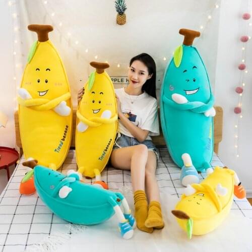 1pc 80/110/130CM Funny Banana with Leg Plush Toys Stuffed Soft Fruit Banana Long Pillow for Kids Girls Christmas Birthday Gift
