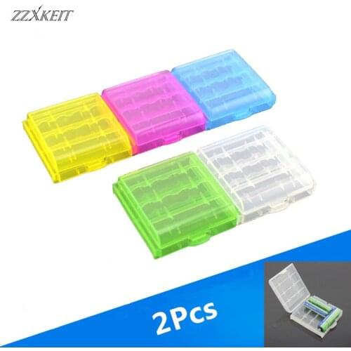 2Pcs Colorful Hard Plastic Battery Case Portable 4x AA/AAA Battery Storage Organizer Container Bag Random Color