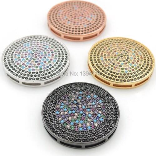 25*25*4mm Micro Pave CZ Of Mixing Colors Round Flat Beads Fit For Making DIY Bracelets Or Necklaces Jewelry
