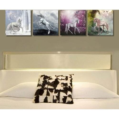4 Panel Modern Canvas Nordic Cartoon Unicorn Canvas Module Picture HD Print Home Decoration Kit bedroom Living Room Home Decora