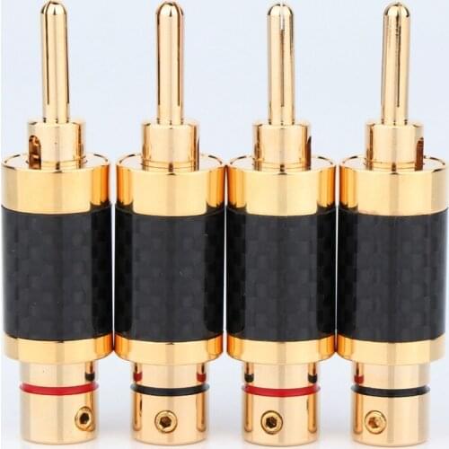 4PCS Preffair Carbon fiber 24K Gold plated locking Banana Speaker cable Plug Connector DIY Speaker Cable connector plug