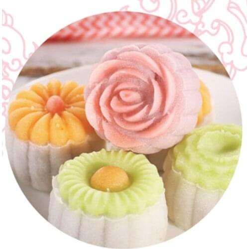 50g Mooncake Mold with 6pcs Flowers Stamps Hand Press Moon Cake Pastry Mould DIY