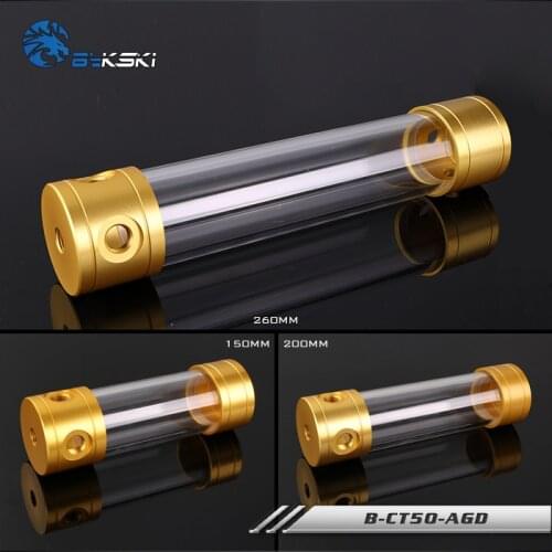 Bykski B-CT50-AGD 50mm Acrylic Transparent Reservoir Tank 150/200/260mm Metal Cap