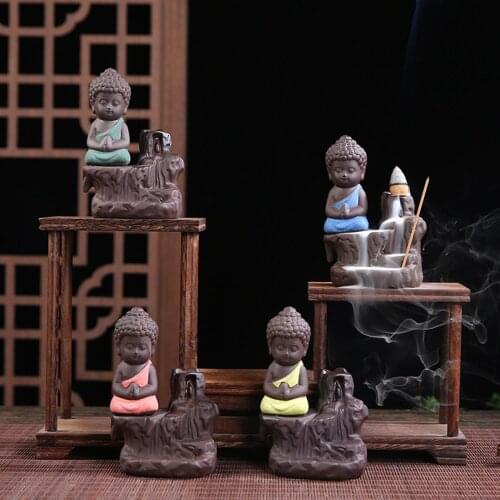 Home Fragrance Creative Little Monk Small Buddha Censer Backflow Incense Burner Ceramic Incense Holder Home Decor