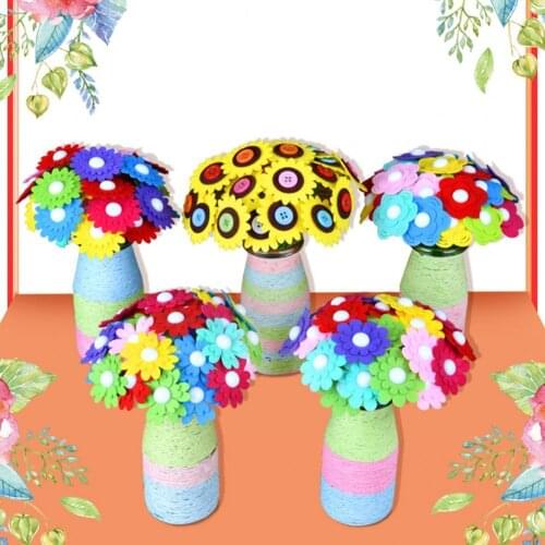 Holding Flowers Handmade Parent-child Interaction Ornament DIY Button Bouquet Activities Supply for Parent-child Centers