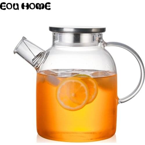 1L/1.5L Transparent Glass Teapot Heat Resistant Flower Kettle Water Jug with Bamboo/Stainless Steel Cover Clear Juice Container