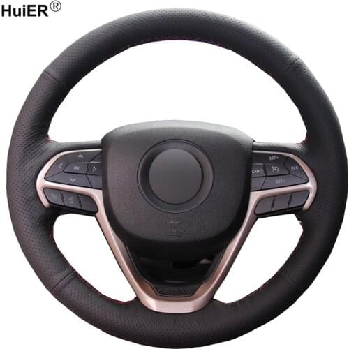 HuiER Hand Sew Car Steering Wheel Cover Breathable Black Leather For Jeep Grand Cherokee 2014-2016 Steering-wheel Auto Protector