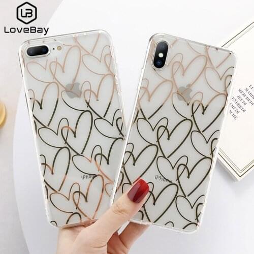 Lovebay Electroplate Love Heart Cases Cover For iPhone X XS XR Xs Max Cases For iPhone 6 6s 7 8 Plus Transparent Soft TPU Cover