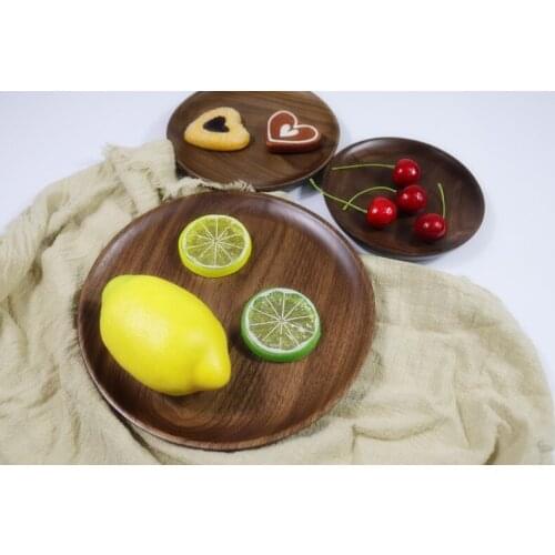 1PC Black Walnut Wood Plate Western Round Wooden Pizza Snacks Dessert Wooden Tray Popular Wood Eco-friendly Dishes MF 021