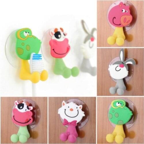 Cute Cartoon Sucker Toothbrush Holder Suction Cup Hooks Bathroom Set Accessories Eco-Friendly Pig Pet Rabbit Cat Frog