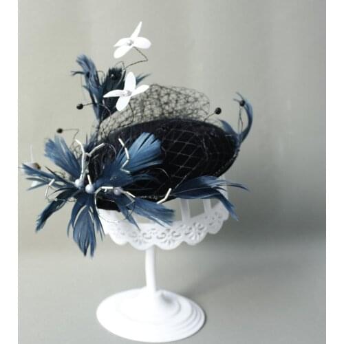 Kids Hat Vintage Black Kids Hats Feathers with beads Childens Hats
