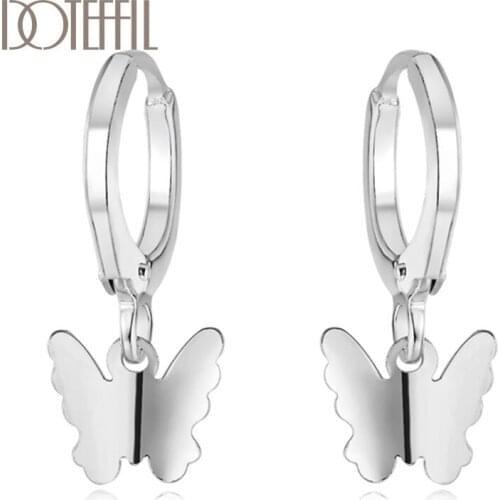 DOTEFFIL 925 Sterling Silver Butterfly Pendant Earring For Women Wedding Engagement Party Fashion Jewelry
