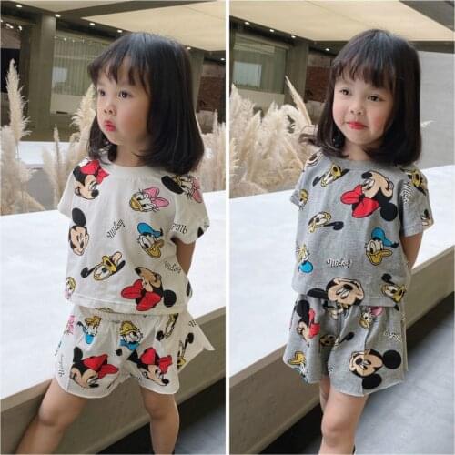 Summer Children Clothing Sets Boys Girls Cartoon Mickey Print Casual T-shirt Shorts 2pcs/Set Outfit Kids Clothes Suit Tracksuits
