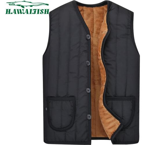 Hawaifish brand vest men 2021 warm Plush heavy sleeveless jacket high quality Winter Fashion wool vest Male Cotton-Padded Vest