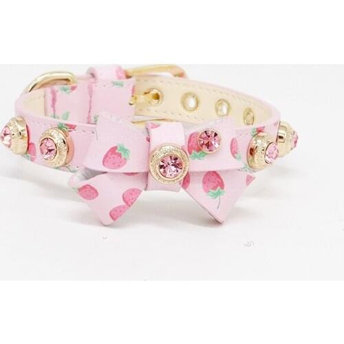 Personalized Dog Collar Luxury Czech Rhinestone Pet Cat Bowtie Diamond Charm Free Genuiner Leather Gift Packing