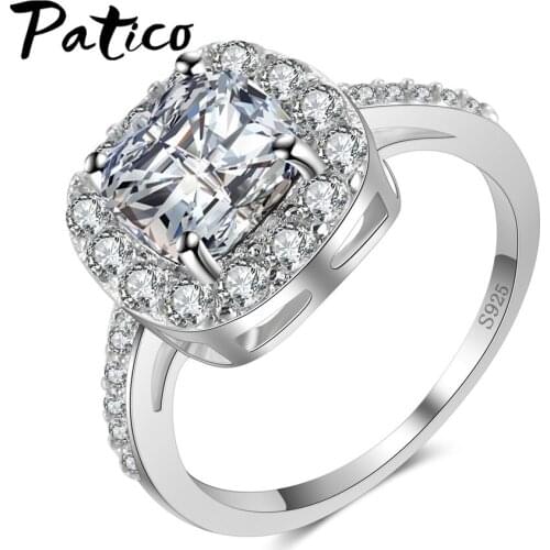 Classic Square Engagement Rings for Women 925 Sterling Silver Crystal Cubic Zirconia Romantic Bridal Wedding Jewelry Anel