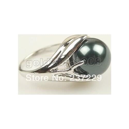 Wholesale price GOOD SHIPPING ^^^^Genuine Freshwater Cultured Blcak Pearl Ring