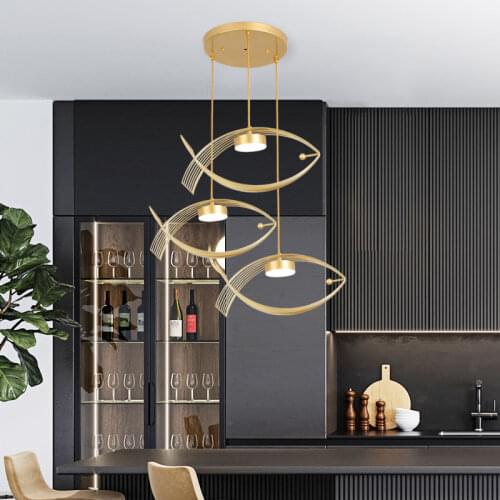 Creative Personality Restaurant Chandelier Fashion Art New Bar Dining Room Light Iron Fish-shaped Simple Led Lamps