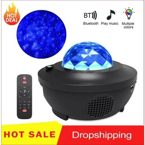 Novelty Colorful Starry Sky Projector LED Night Light Wave Sky Projector Blueteeth USB Voice Control Music Player Gifts for Kids
