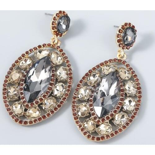 Pauli Manfi Fashion Metal Oval Rhinestone Earrings Womens Creative Popular Dangle Earrings Campus Party Accessories