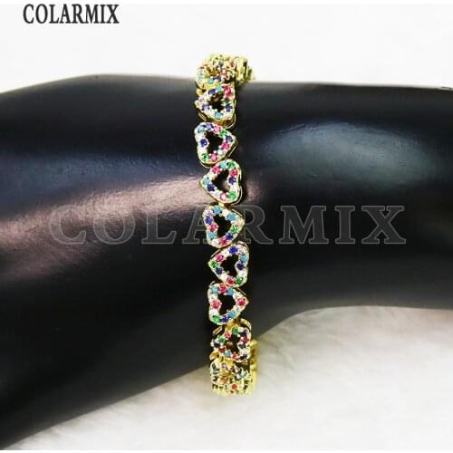 3Pcs Full Colorful Zirconia heart Bracelet Fashion metal Jewelry Bracelet jewelry metal Bracelet Mix color Women bangle 51583