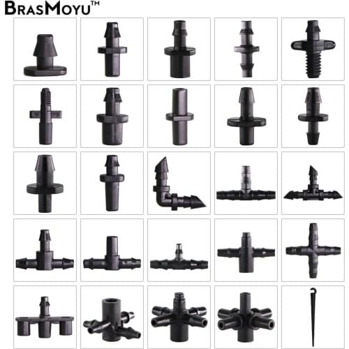 LANRIYUZ Garden Micro Irrigation Fittings 1/4'' Connector Coupling Joints Elbow Equal Reduced Tee End Plugs Stakes 4/7mm Tubing