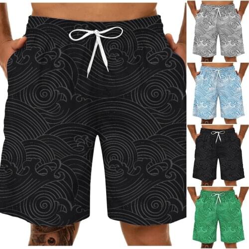 Men Board Shorts Summer Casual Sports Plus Size Wave Pattern 3D Print Hawaiian Shorts Oversized Elastic Waist Beach Shorts Homme