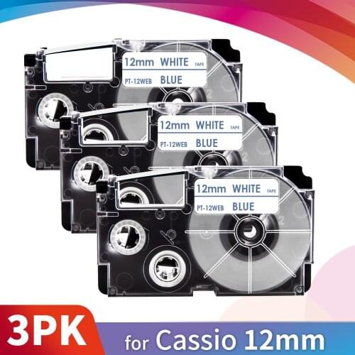 Topcolor XR-12WEB Blu on White 12mm Printer Ribbon Replace Casio Label Tape XR 12WEB Label Maker for KL7400 KL8100 KL8200 KL880