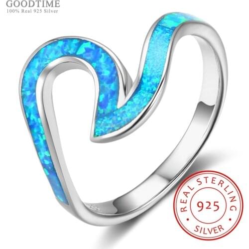 Trendy Ring Jewelry 925 Sterling Silver Blue Geometry Opal Rings Women Engagement Wedding Jewelry Ring Gift For Girl Dress Up