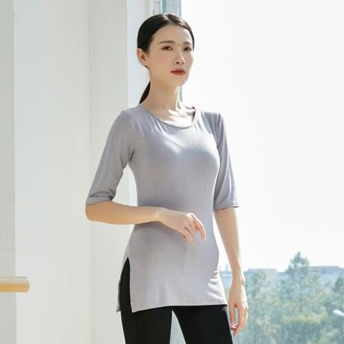 Adult Comfortable Modal Belly Dance Long T Shirt Split Top Practice Costume for Women Dancing Clothes Dancer Wear Clothing