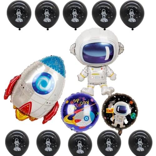 14pcs/lot Astronaut Rocket Foil Balloons Mix Ink Blue Latex Ball Kids Outer Space Theme Birthday School Party Decors Baby Shower