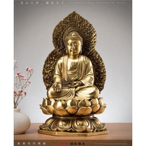 TOP GOOD HOME Temple Company Patron saint GOD Buddhism Omnipotent Buddha Amitabha Sakyamuni Amitayus Greco-Buddhist brass statue