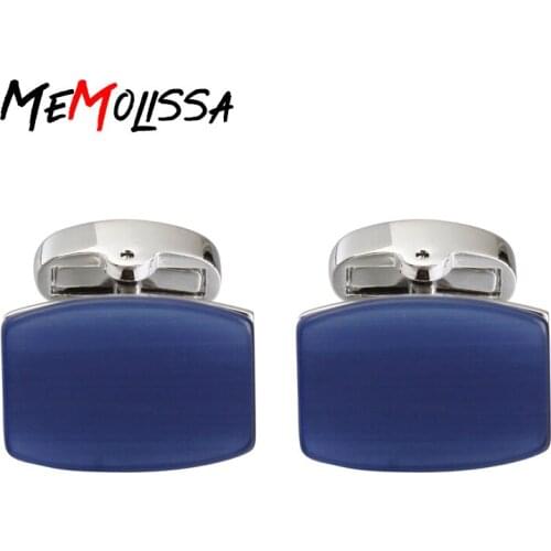 MeMolissa Dark Blue Opals Square Shirt Cufflinks for mens Brand cuff button cuff links High Quality abotoaduras Jewelry